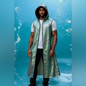 Holographic Long Hooded Rave Festival Unisex Vest NWT